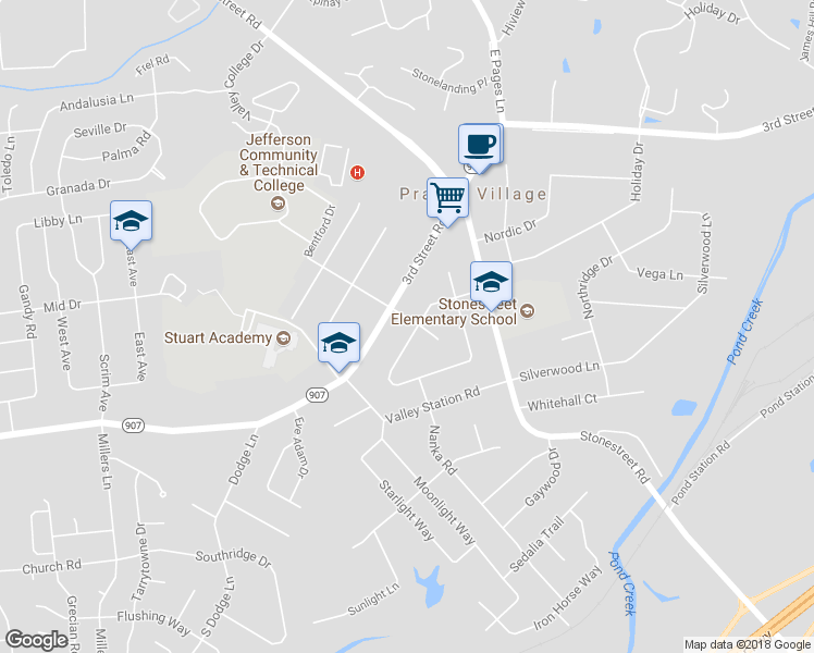 map of restaurants, bars, coffee shops, grocery stores, and more near 10000 Prairie Drive in Louisville