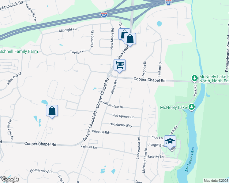 map of restaurants, bars, coffee shops, grocery stores, and more near 6200 Forsythia Lane in Louisville