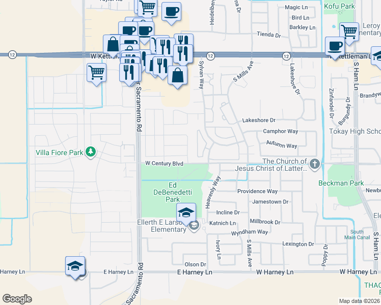 map of restaurants, bars, coffee shops, grocery stores, and more near 1952 Roualt Way in Lodi