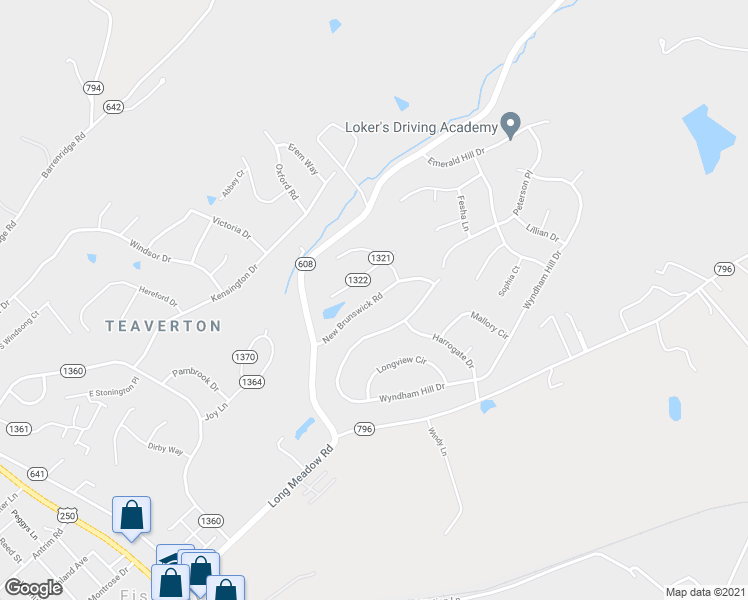 map of restaurants, bars, coffee shops, grocery stores, and more near 101 New Brunswick Road in Fishersville
