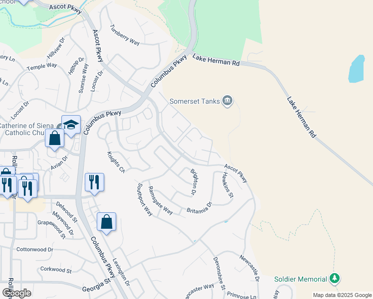 map of restaurants, bars, coffee shops, grocery stores, and more near 2000 Ascot Parkway in Vallejo