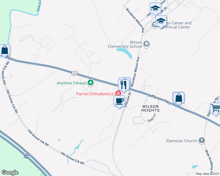 map of restaurants, bars, coffee shops, grocery stores, and more near 19 Myers Corner Drive in Staunton