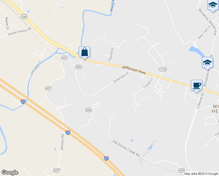 map of restaurants, bars, coffee shops, grocery stores, and more near 98 Greenview Drive in Staunton