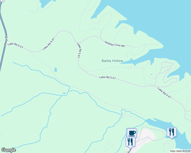map of restaurants, bars, coffee shops, grocery stores, and more near Lake Road 5-61 in Camdenton