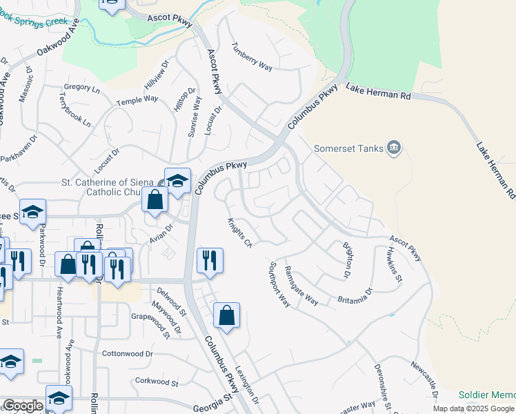 map of restaurants, bars, coffee shops, grocery stores, and more near 132 Alan Court in Vallejo