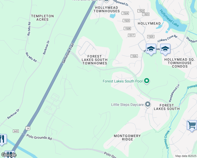 map of restaurants, bars, coffee shops, grocery stores, and more near 2588 Ravenscroft Way in Charlottesville