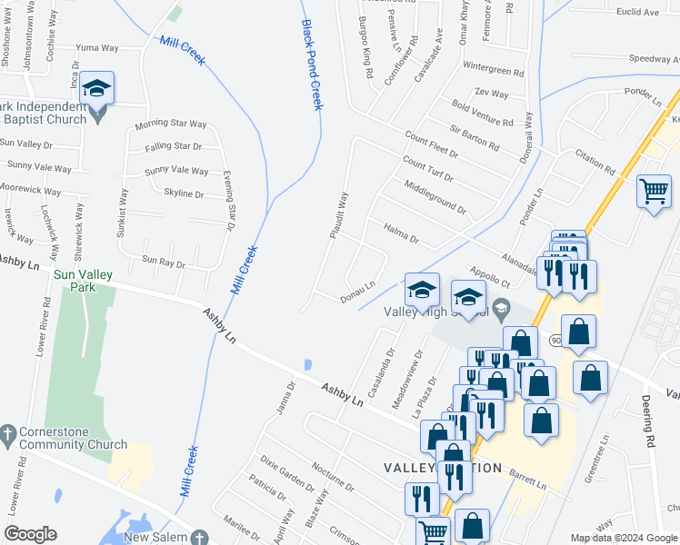 map of restaurants, bars, coffee shops, grocery stores, and more near 10012 Omar Khayyam Boulevard in Louisville