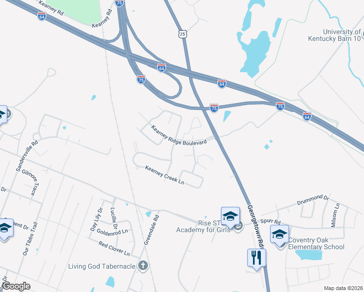 map of restaurants, bars, coffee shops, grocery stores, and more near 2800 Sullivans Trace in Lexington