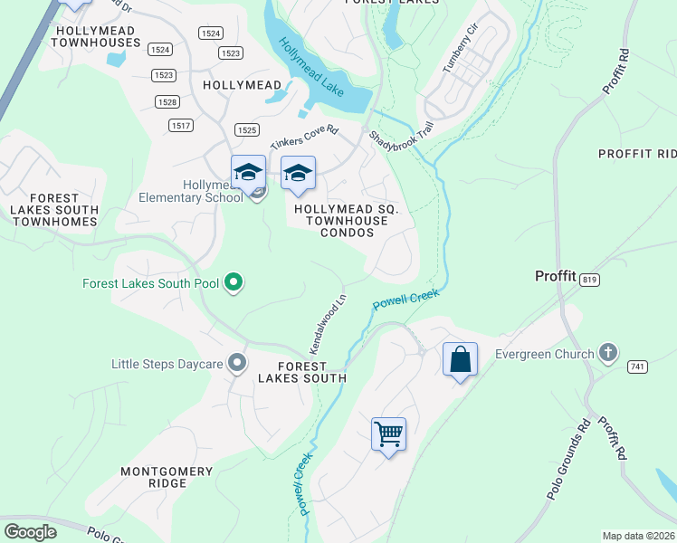 map of restaurants, bars, coffee shops, grocery stores, and more near 2677 Kendalwood Lane in Charlottesville