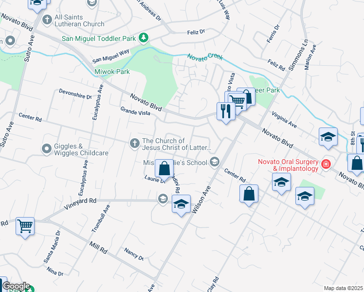 map of restaurants, bars, coffee shops, grocery stores, and more near 60 Holstrom Circle in Novato
