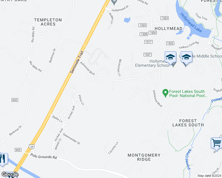 map of restaurants, bars, coffee shops, grocery stores, and more near 2596 Ravenscroft Way in Charlottesville