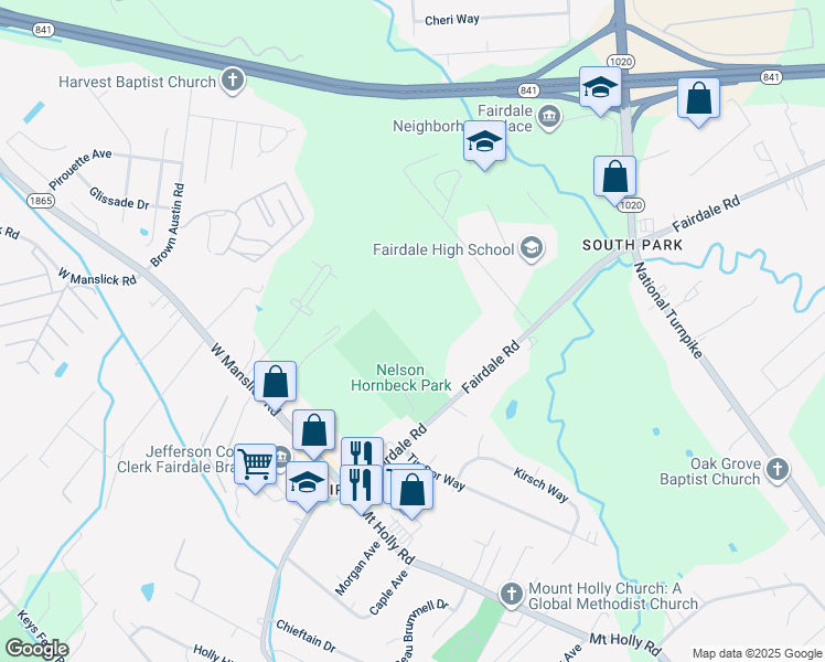 map of restaurants, bars, coffee shops, grocery stores, and more near 803 Fairdale Road in Louisville