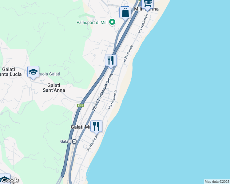 map of restaurants, bars, coffee shops, grocery stores, and more near 15 Via Nazionale in Messina