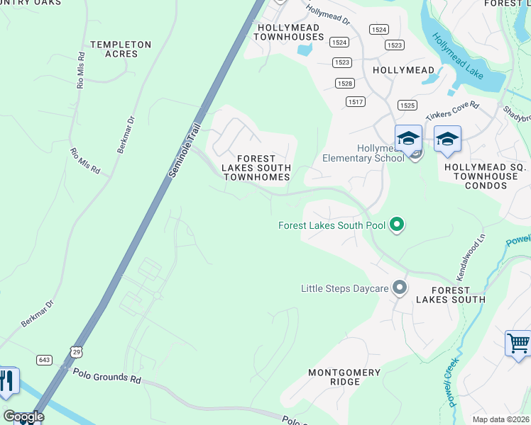 map of restaurants, bars, coffee shops, grocery stores, and more near 2614 Ravenscroft Way in Charlottesville