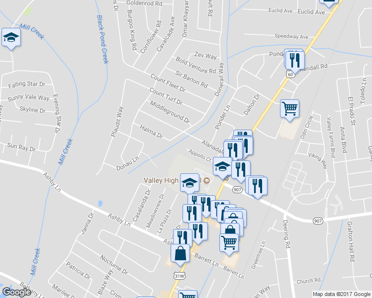 map of restaurants, bars, coffee shops, grocery stores, and more near in Louisville