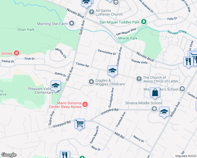 map of restaurants, bars, coffee shops, grocery stores, and more near 790 Saint Francis Avenue in Novato