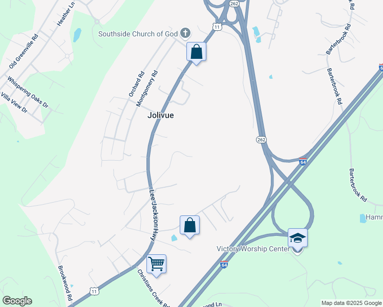 map of restaurants, bars, coffee shops, grocery stores, and more near 602 Lee Jackson Highway in Staunton