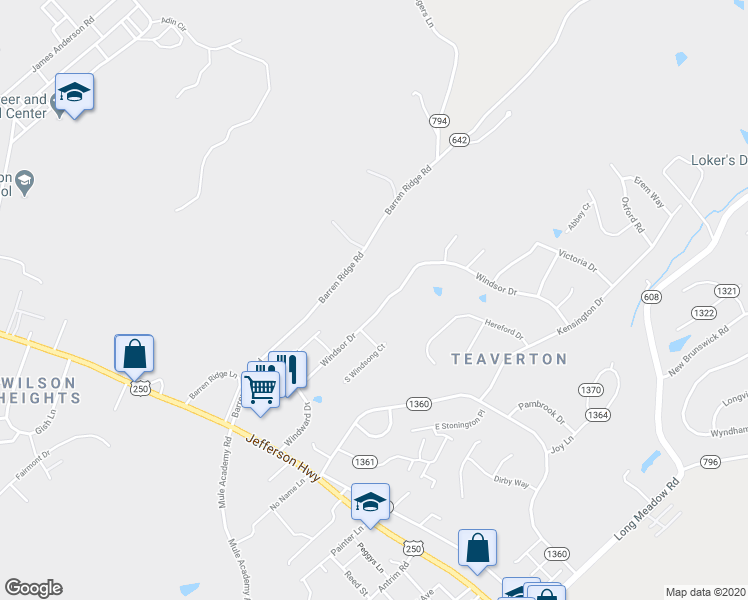 map of restaurants, bars, coffee shops, grocery stores, and more near 217 Windsor Drive in Fishersville