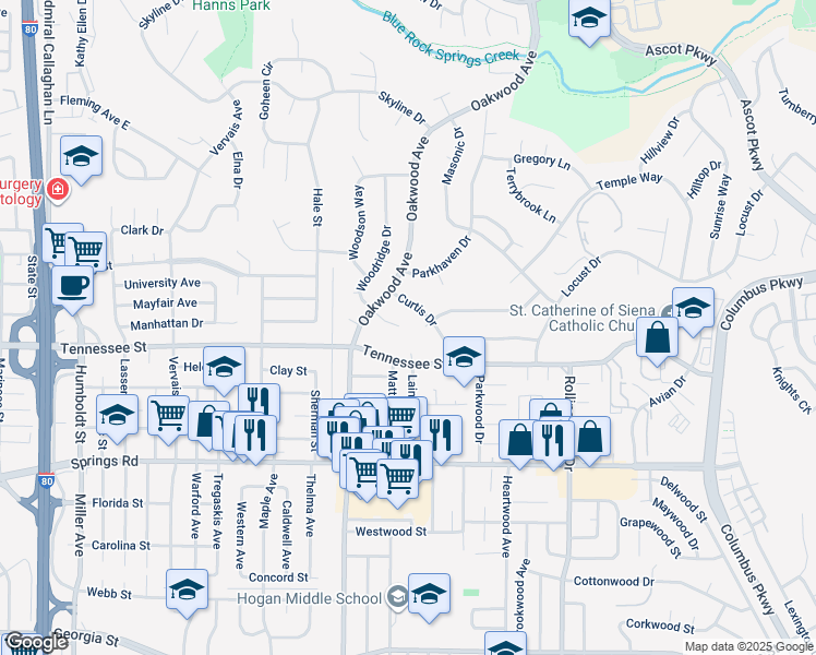 map of restaurants, bars, coffee shops, grocery stores, and more near 32 Woodridge Place in Vallejo