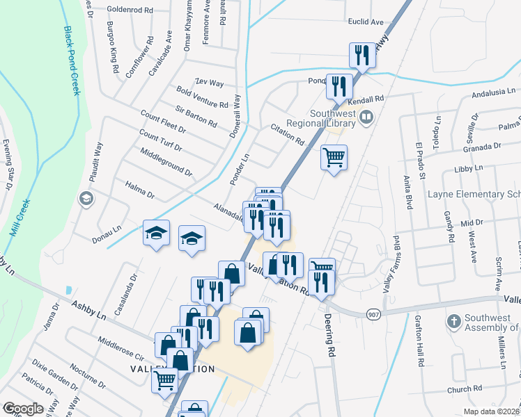 map of restaurants, bars, coffee shops, grocery stores, and more near 10008 Dixie Highway in Louisville