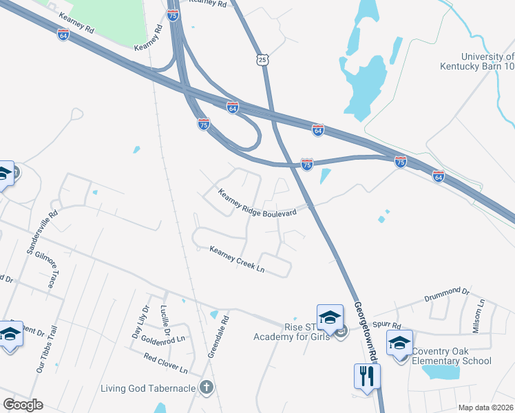 map of restaurants, bars, coffee shops, grocery stores, and more near 2800 Sullivans Trace in Lexington