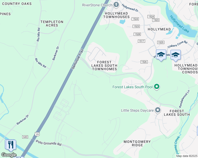 map of restaurants, bars, coffee shops, grocery stores, and more near 2384 Ravenswood Court in Charlottesville