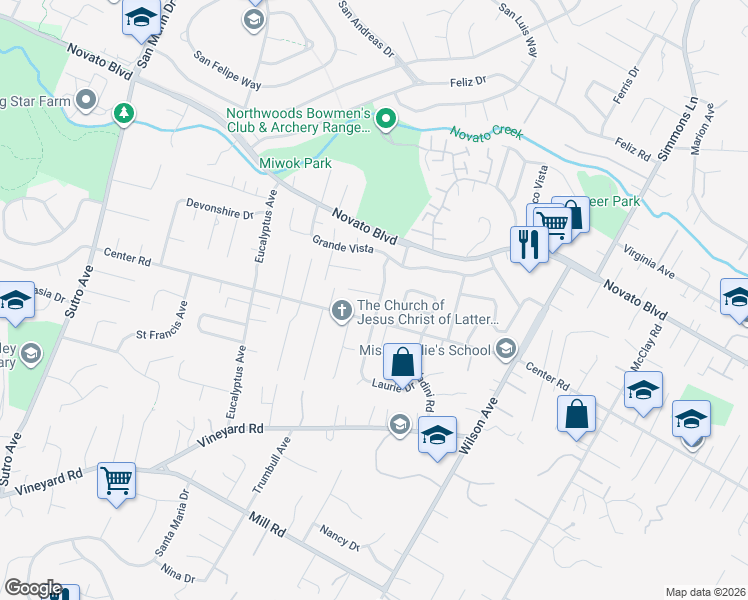 map of restaurants, bars, coffee shops, grocery stores, and more near 3 Jules Drive in Novato