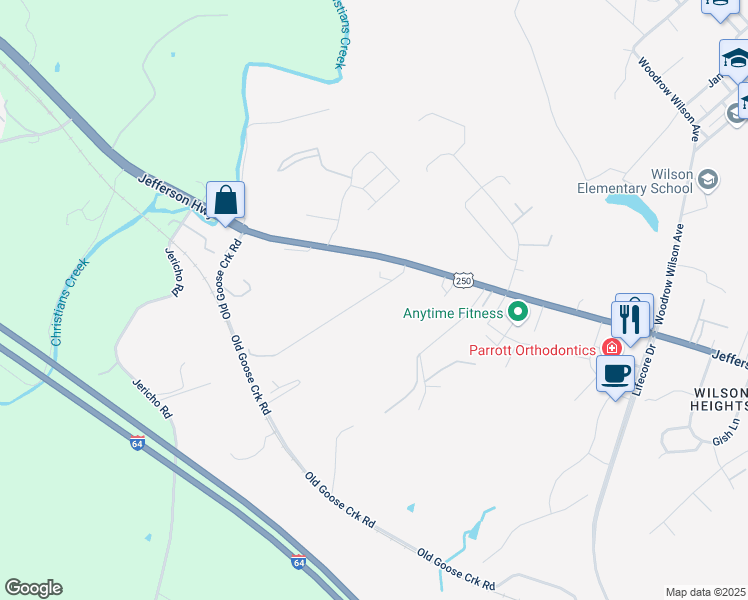 map of restaurants, bars, coffee shops, grocery stores, and more near 50 Greenview Drive in Staunton