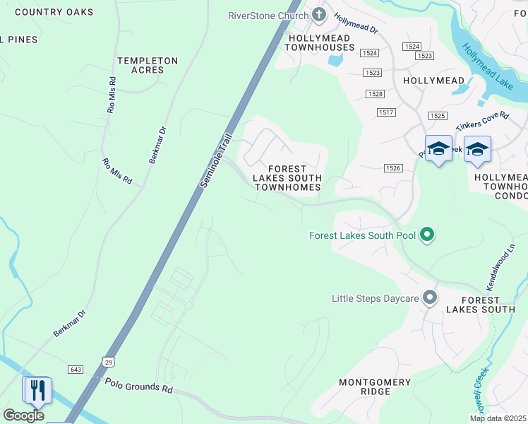 map of restaurants, bars, coffee shops, grocery stores, and more near 2366 Ravenswood Court in Charlottesville