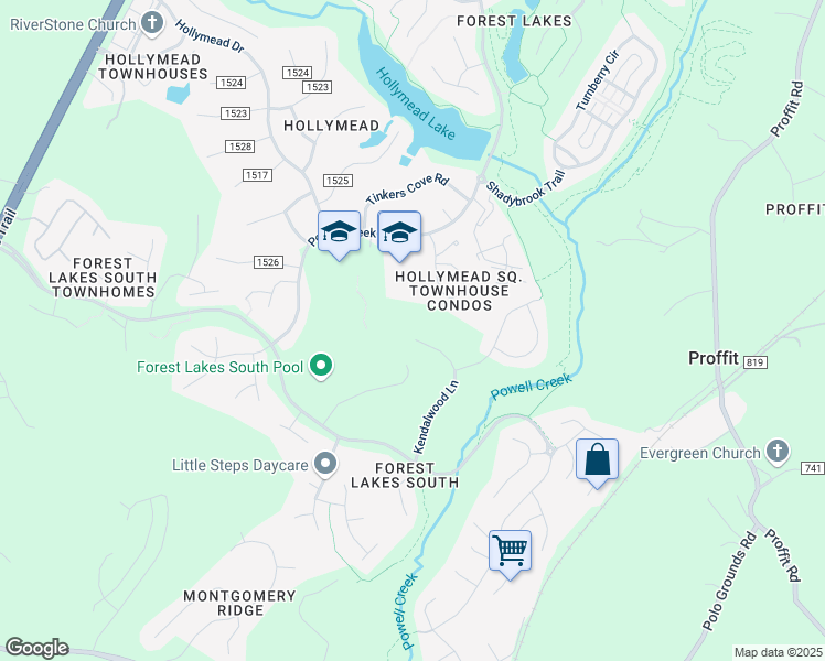 map of restaurants, bars, coffee shops, grocery stores, and more near 2697 Kendalwood Lane in Charlottesville