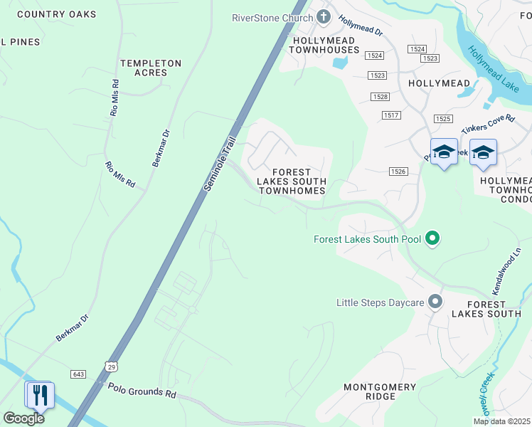 map of restaurants, bars, coffee shops, grocery stores, and more near 2366 Ravenswood Court in Charlottesville