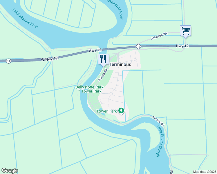 map of restaurants, bars, coffee shops, grocery stores, and more near 19 Whispering Way in Lodi