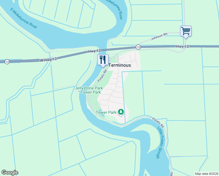 map of restaurants, bars, coffee shops, grocery stores, and more near 19 Whispering Way in Lodi