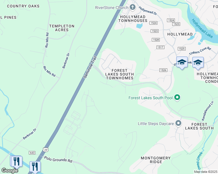 map of restaurants, bars, coffee shops, grocery stores, and more near 2366 Ravenswood Court in Charlottesville