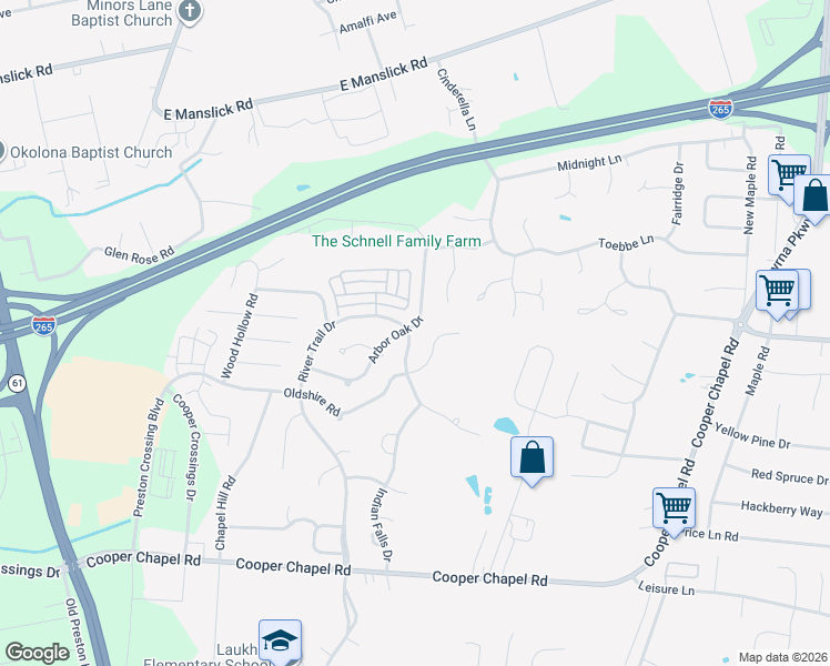 map of restaurants, bars, coffee shops, grocery stores, and more near 5313 Oldshire Road in Louisville