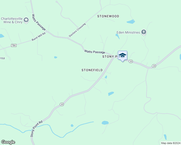 map of restaurants, bars, coffee shops, grocery stores, and more near 3796 Stony Point Road in Charlottesville