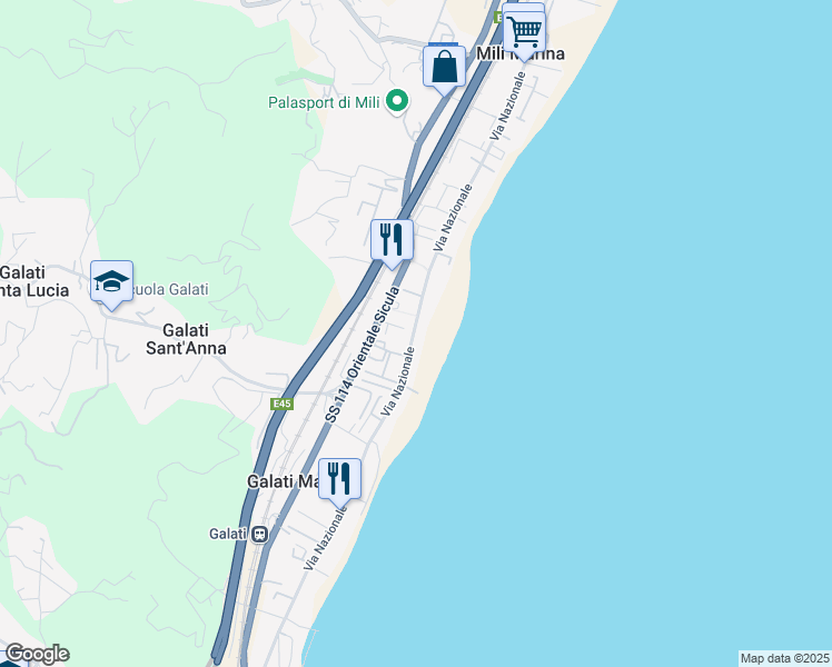 map of restaurants, bars, coffee shops, grocery stores, and more near 15 Via Nazionale in Messina