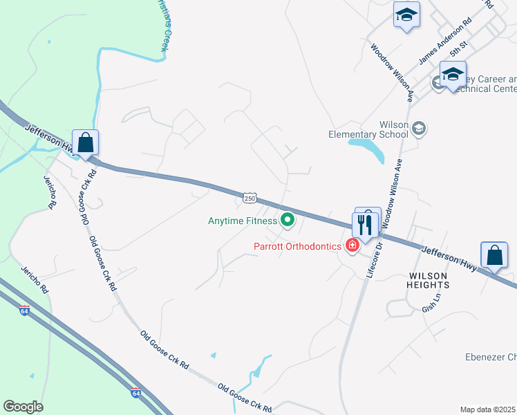 map of restaurants, bars, coffee shops, grocery stores, and more near 997 Jefferson Highway in Staunton