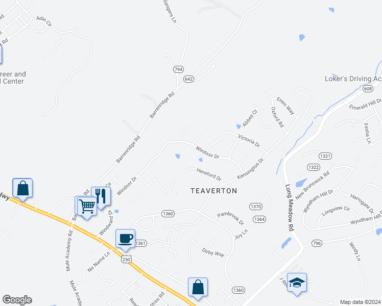 map of restaurants, bars, coffee shops, grocery stores, and more near 110 Windsor Drive in Fishersville