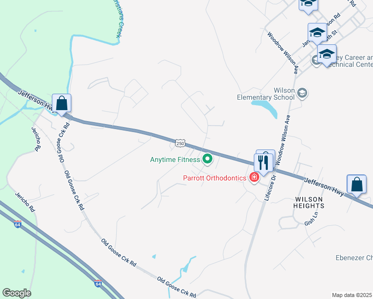 map of restaurants, bars, coffee shops, grocery stores, and more near 997 Jefferson Highway in Staunton