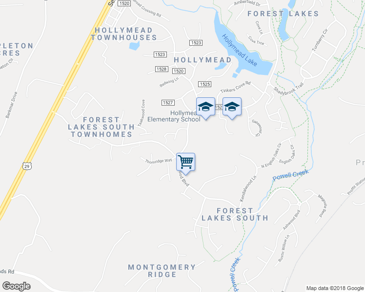 map of restaurants, bars, coffee shops, grocery stores, and more near 2668 Powell Creek Drive in Charlottesville