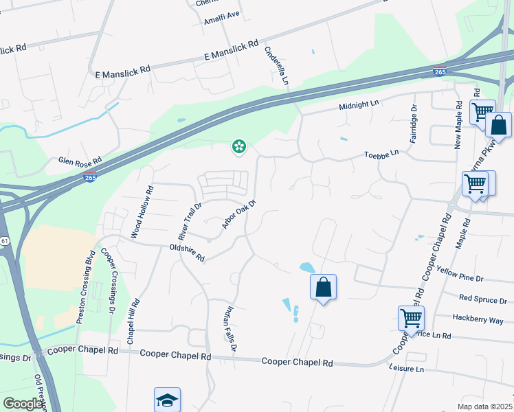 map of restaurants, bars, coffee shops, grocery stores, and more near 5313 Oldshire Road in Louisville