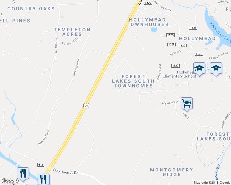 map of restaurants, bars, coffee shops, grocery stores, and more near 2334 Ravenswood Court in Charlottesville