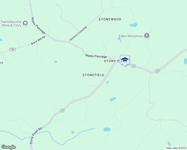 map of restaurants, bars, coffee shops, grocery stores, and more near Stonefield Lane in Charlottesville