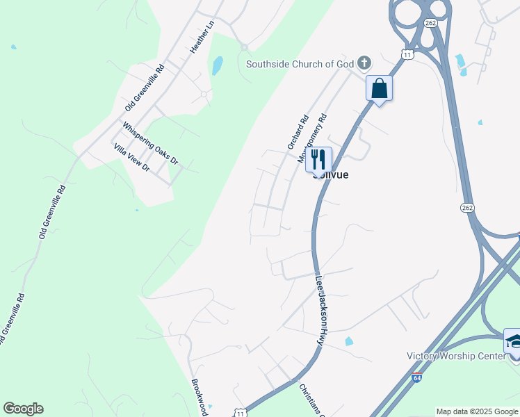 map of restaurants, bars, coffee shops, grocery stores, and more near 221 Orchard Road in Staunton