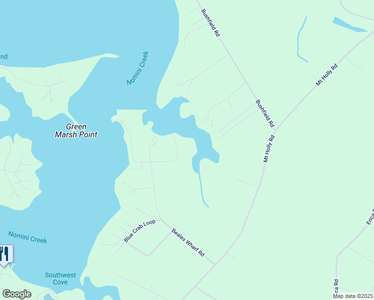 map of restaurants, bars, coffee shops, grocery stores, and more near 596 Beales Wharf Road in Montross
