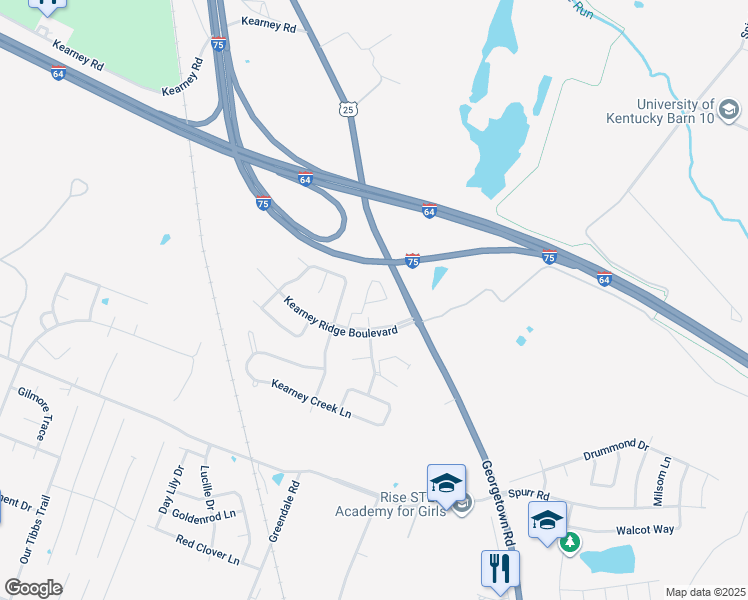 map of restaurants, bars, coffee shops, grocery stores, and more near 2559 Kearney Ridge Boulevard in Lexington