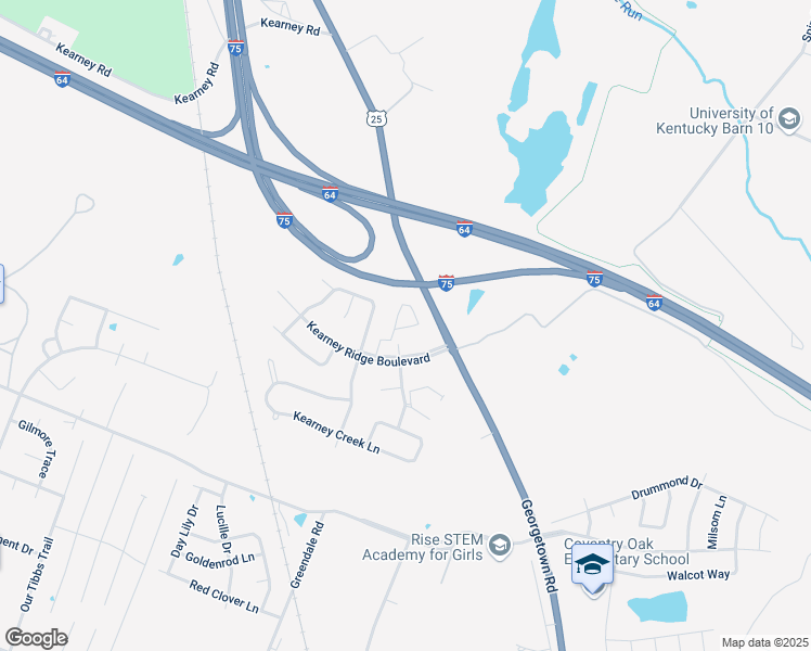 map of restaurants, bars, coffee shops, grocery stores, and more near 2559 Kearney Ridge Boulevard in Lexington
