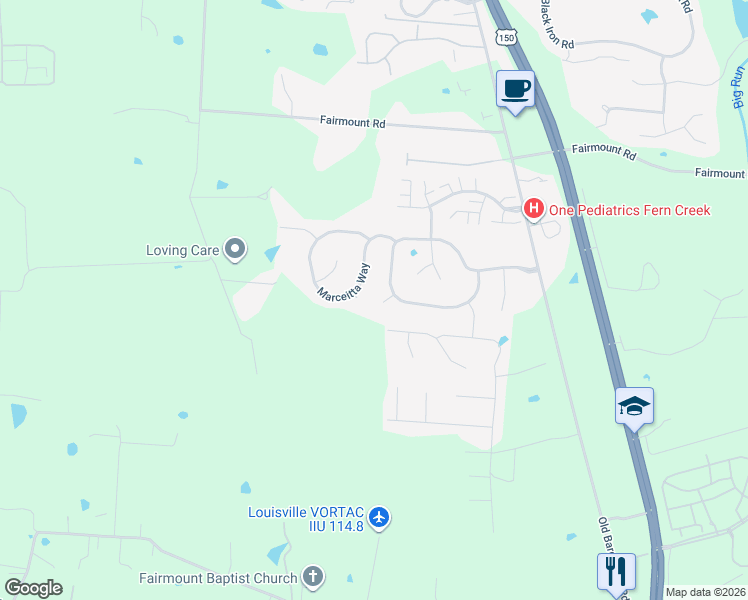 map of restaurants, bars, coffee shops, grocery stores, and more near 9624 Marceitta Way in Louisville