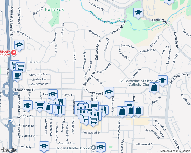 map of restaurants, bars, coffee shops, grocery stores, and more near 11 Parkhaven Drive in Vallejo